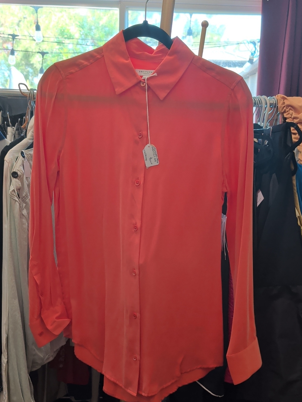 Equipment Bright Coral Silk Button-Up Blouse